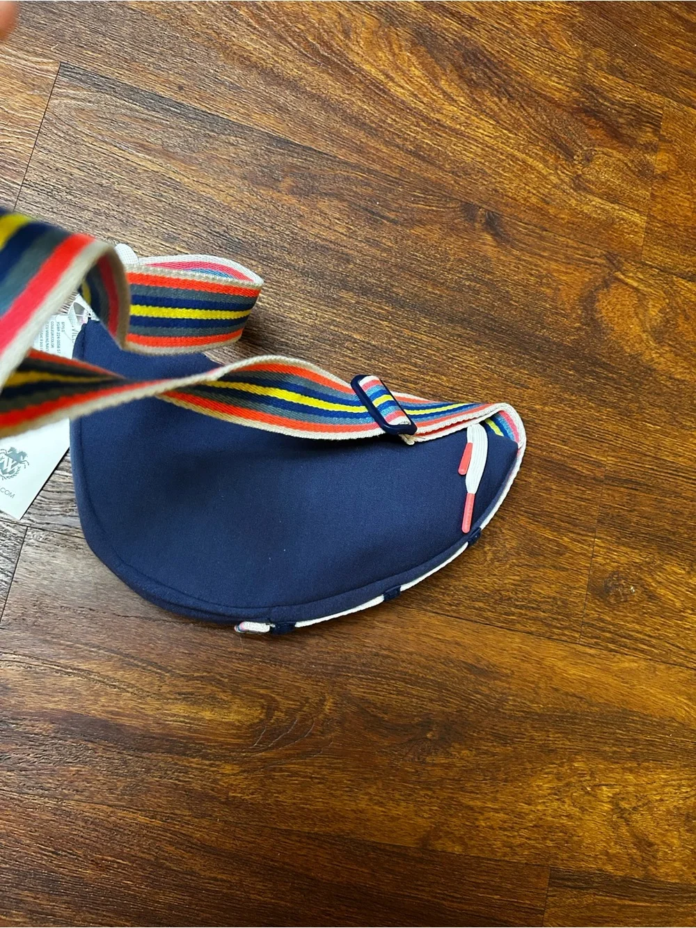 Wildfox Navy Heart Crossbody Bag with Multicolor Stripe Strap